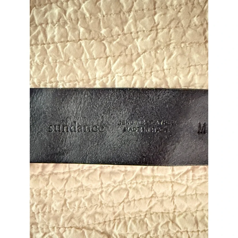 Sundance Black Genuine Leather Belt Medium O Ring Buckle Lace Stitch Boho